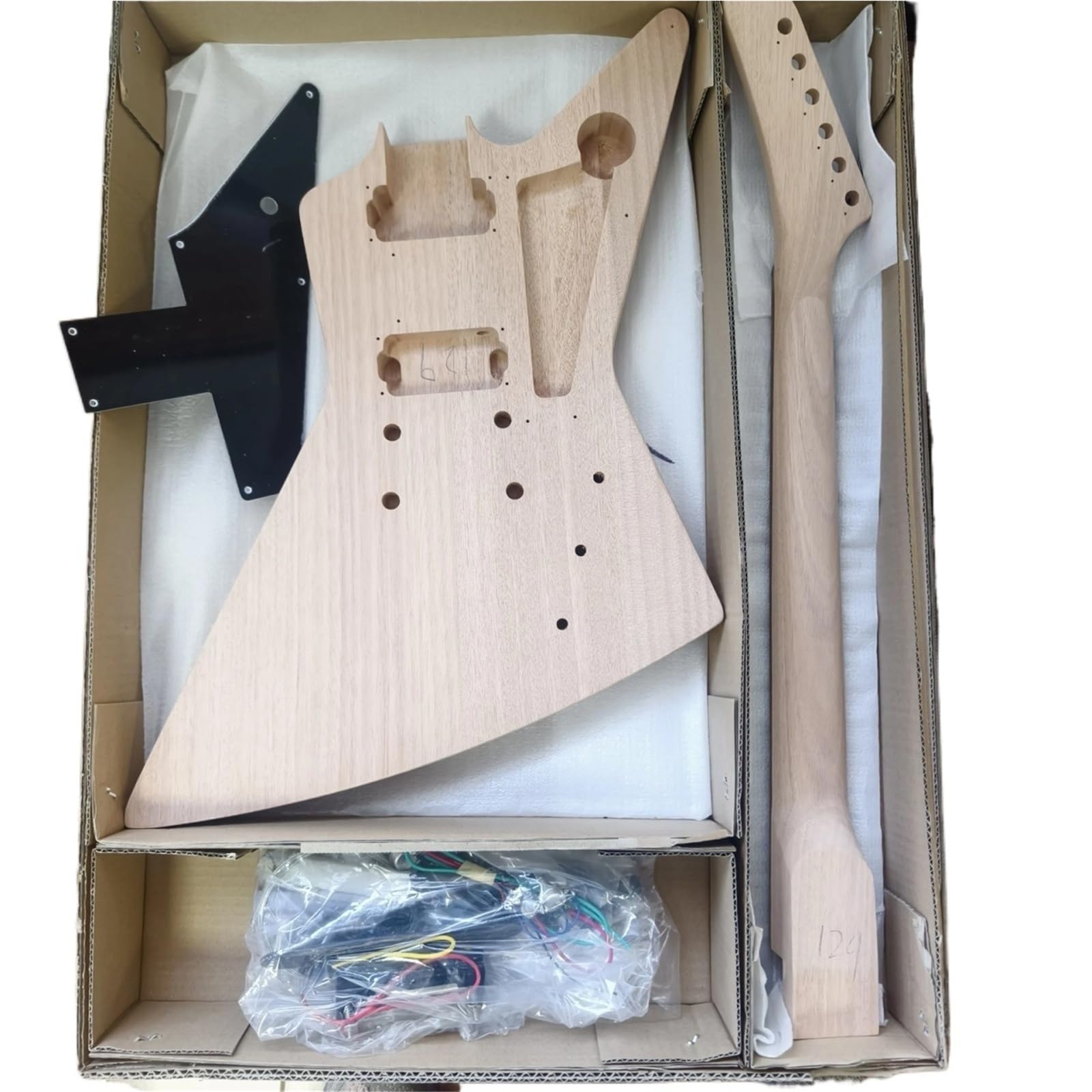 DIY Explorer E-Gitarren-Bausatz, Ahornhals, Mahagoni-Korpus, Gitarrenbausatz