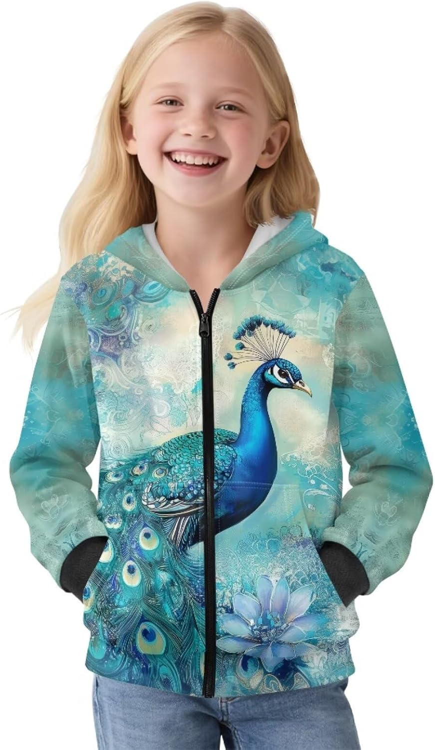 DISNIMO Fleece Hoodie Girls Zip Up Sweatshirt Kids Full Zipper Jacket Long Sleeve Hoodies Athletic Graphic Sweatshirts