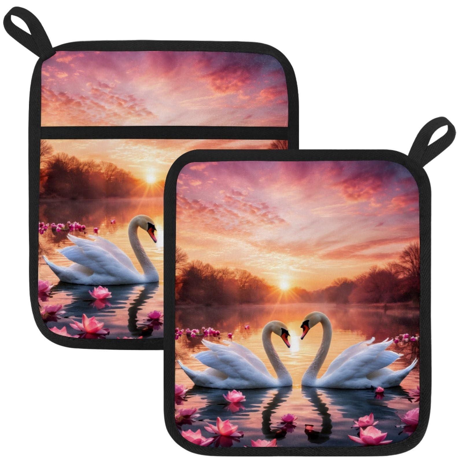 VAPOKF Swans Sky Heat Resistant Pot Holders, Thick Pot Holders Pad with Hanging Loop for Kitchen, Oven Cloth Pads for Kitchen Baking Microwave Oven