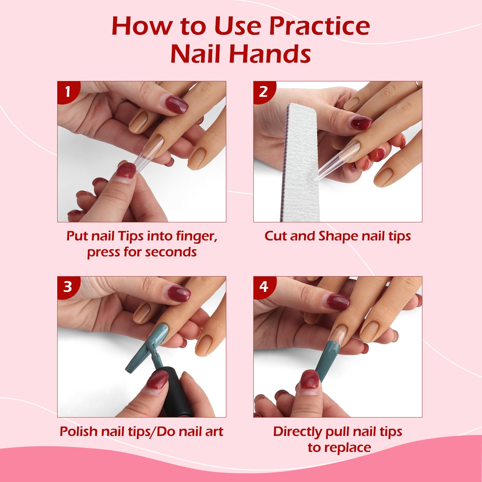 Mano de práctica para uñas acrílicas, práctica de mano de uñas de silicona, dedos flexibles, manos falsas de maniquí para práctica de uñas, kit de modelo de mano para suministros de uñas, 6
