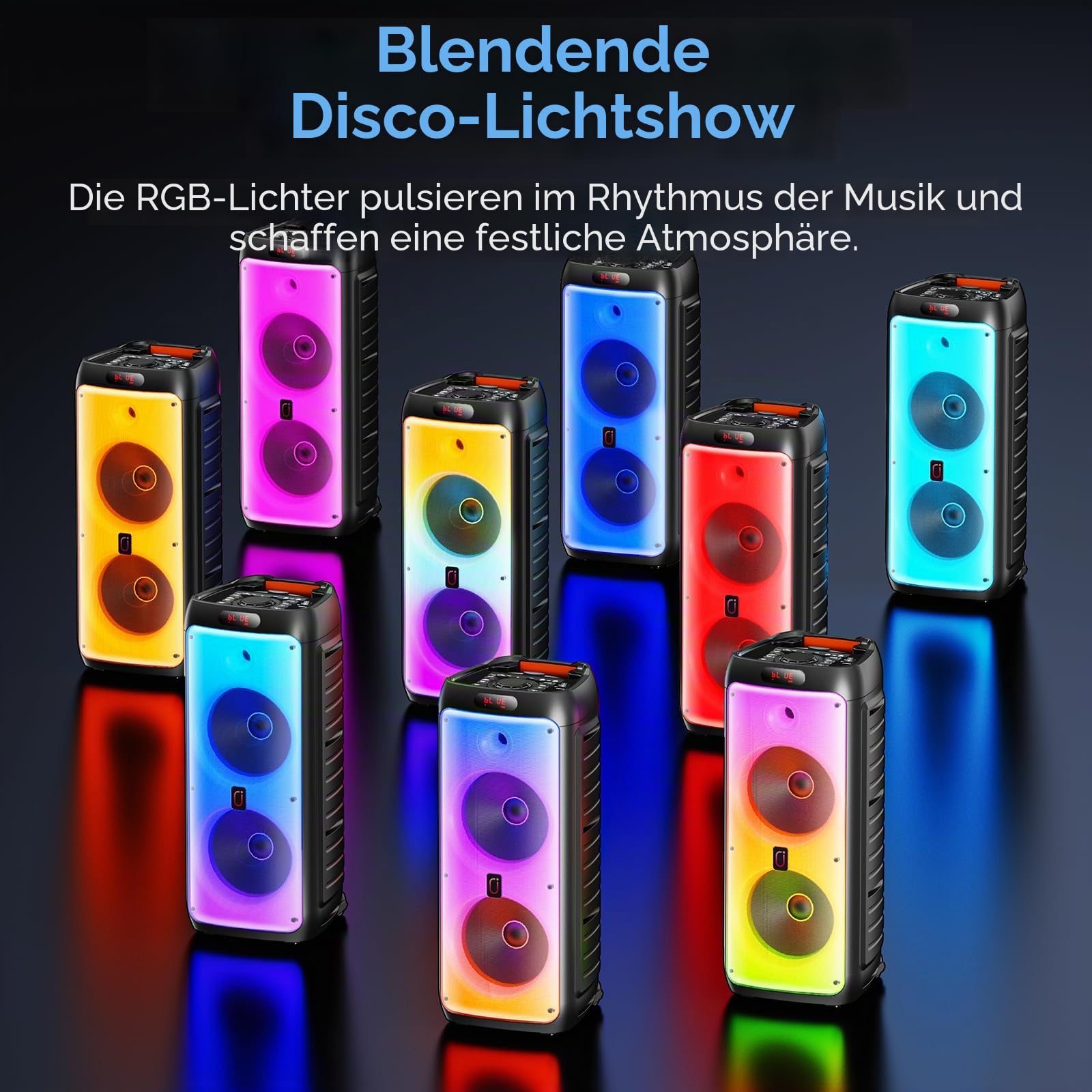 JYX Karaoke Maschine mit 2 Mikrofonen, LED Licht – Bluetooth 5.3, TF/USB/AUX/TWS/LIVE, Karaoke Box & PA Anlage für Party, Outdoor, Zuhause, Erwachsene, Perfekt für Gesang & Duette