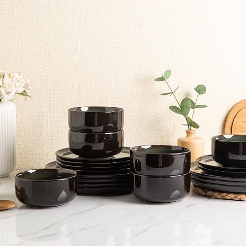 Miniatura 7 de LERATIO Juego de 6 platos de cerámica, platos de ensalada de porcelana de 8.5 pulgadas, esmalte reactivo ligero, juego de platos de vajilla de forma