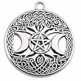5pcs Norse Amulet Triple Moon Goddess Tree of Life Yggdrasil Pentacle Charm DIY-Antique Silver