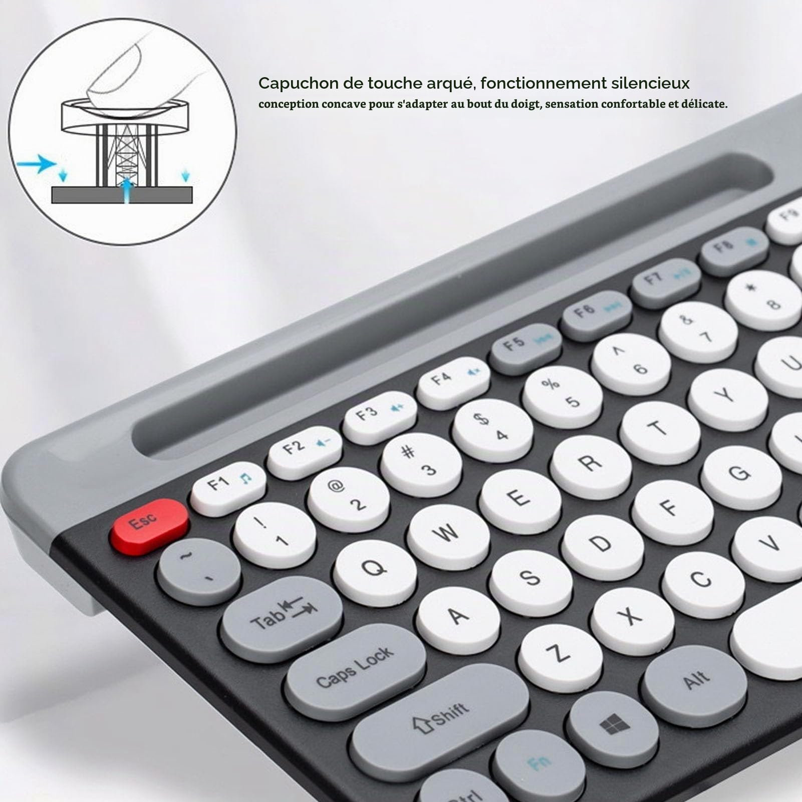 Jectse Ensemble Clavier et Souris sans Fil, Clavier Bluetooth Rétro Punk 2,4 GHz avec Support pour Téléphone et Tablette, Ensemble Clavier et Souris D'Ordinateur Pleine Taille Pouvant