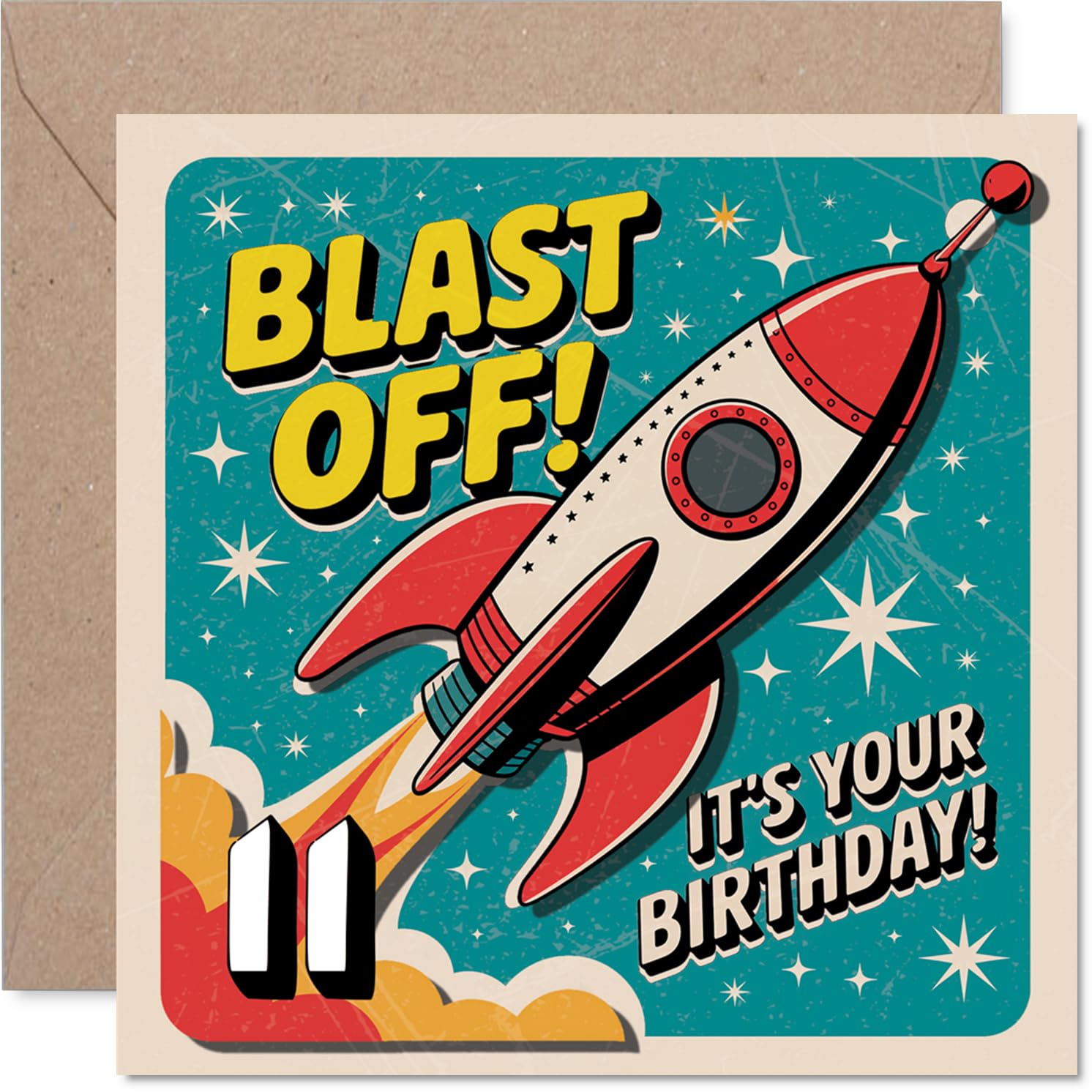 Playful 11th Birthday Card, Blast off into Birthday Fun