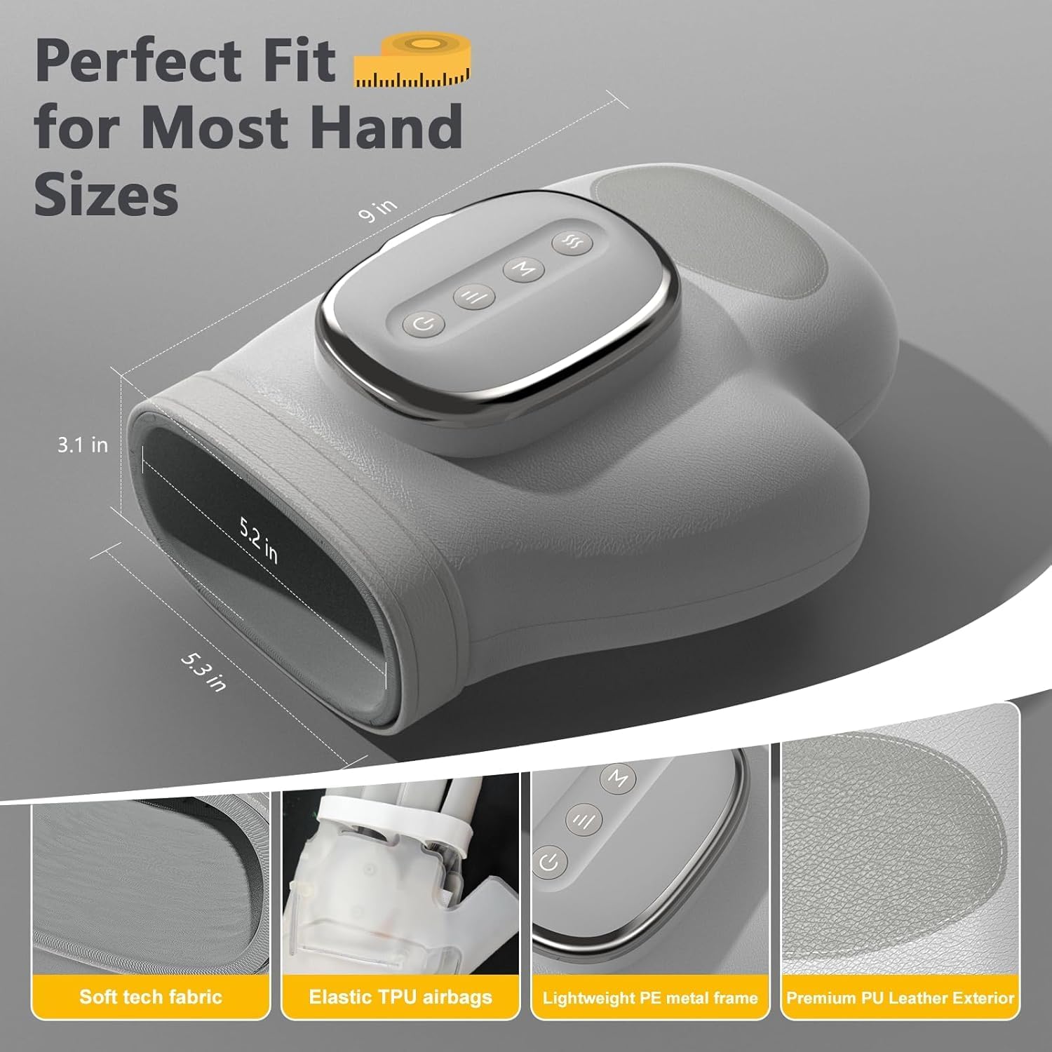 Elektrisches Handmassagegerät mit Wärme und Kompression | Kabelloser Verstellbarer Hand Massager für Finger, Hände und Handgelenke, für Damen und Herren