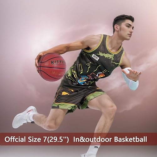 Miniatura 5 de KUYOTQ Baloncesto oficial de baloncesto tamaño 7 para interiores y exteriores, 29.5 pulgadas, piel compuesta de absorción de humedad, súper agarre,