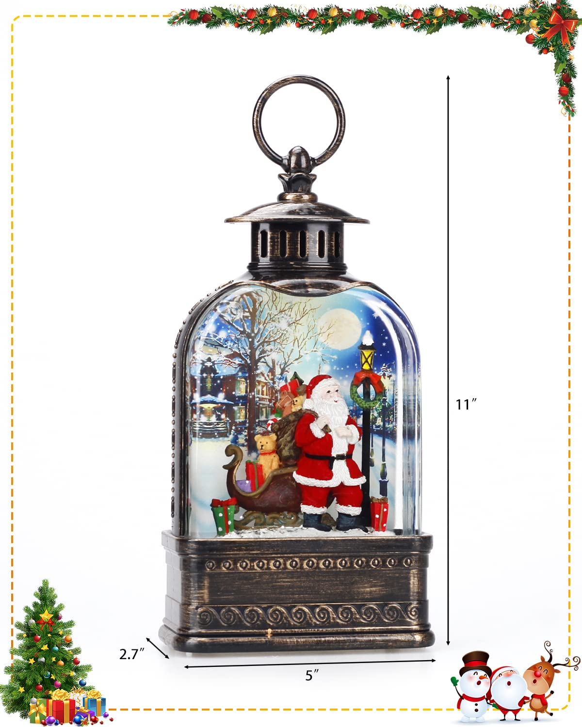 Festive Lantern With Timer Christmas Snow Globe Lantern – Santa Claus ...