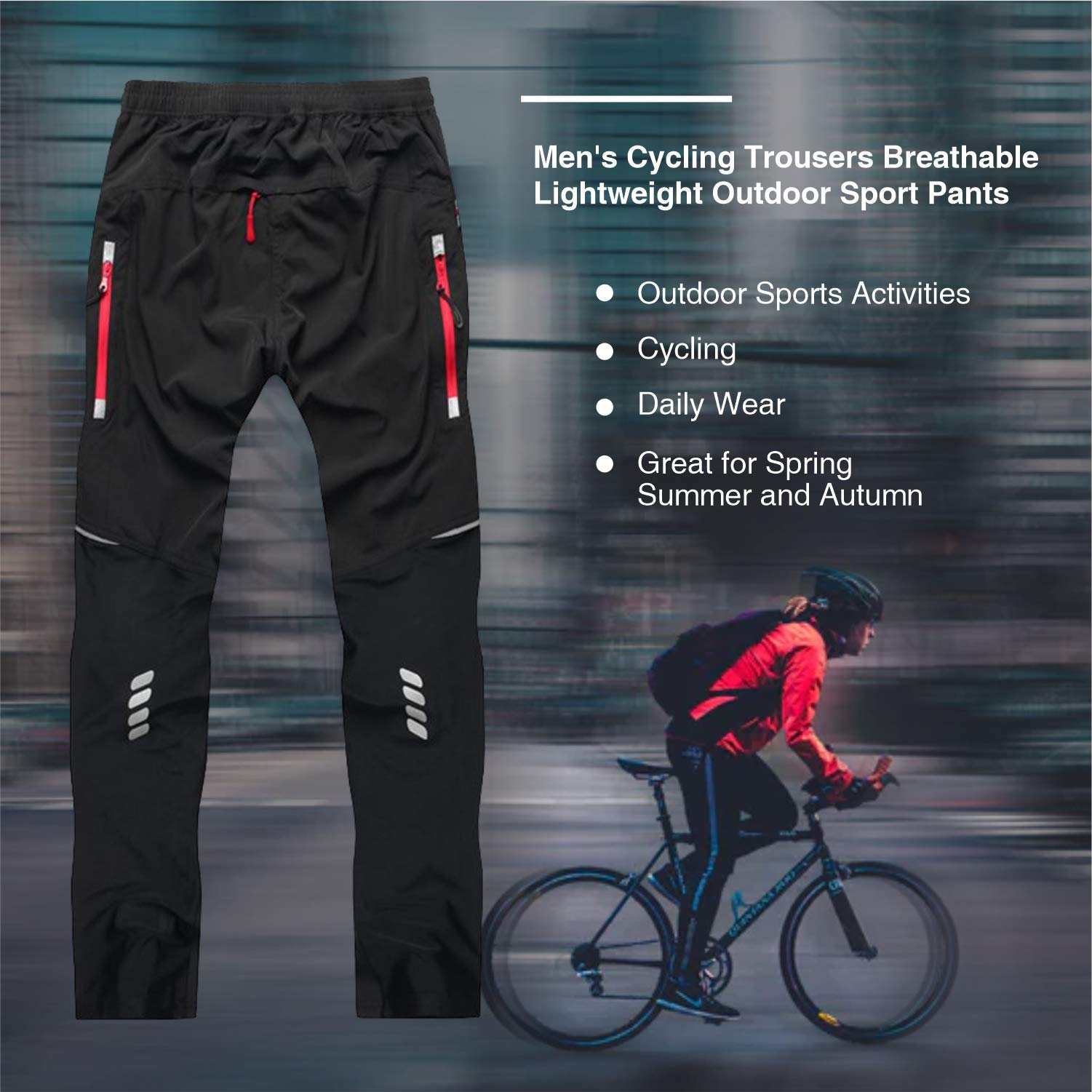 SUKUTU Pantalon Cyclisme Homme Pantalon Moto Coupe-Vent Pantalon Sport de Plein air Léger à Séchage Rapide Respirant Pantalon de Cyclisme Athlétique