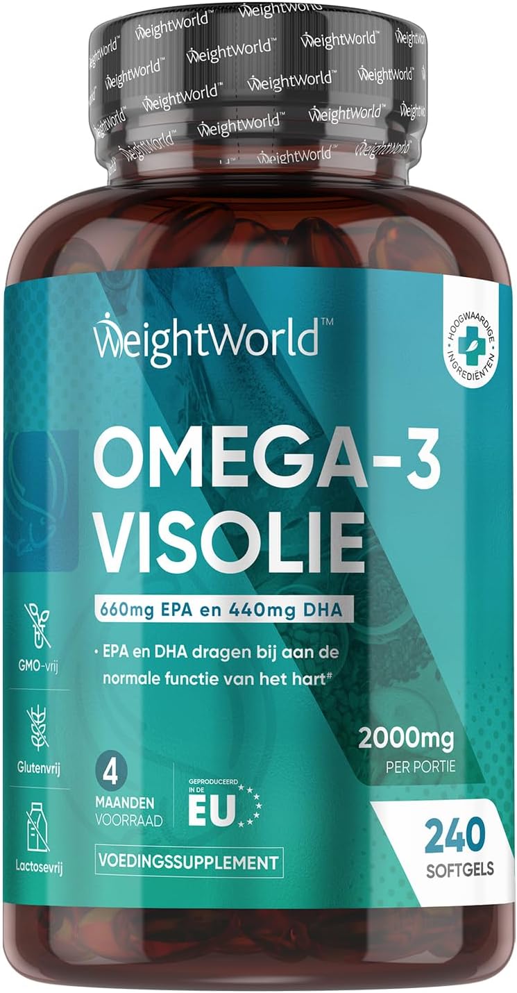 Omega 3 Visolie 2000mg – 240 softgels – 2000 mg per dag met 660 EPA en 440 DHA – Niet-GMO, glutenvrij en lactosevrij – Pure Omega 3, 6 en 9 capsules – Gemaakt in de EU – van WeightWorld