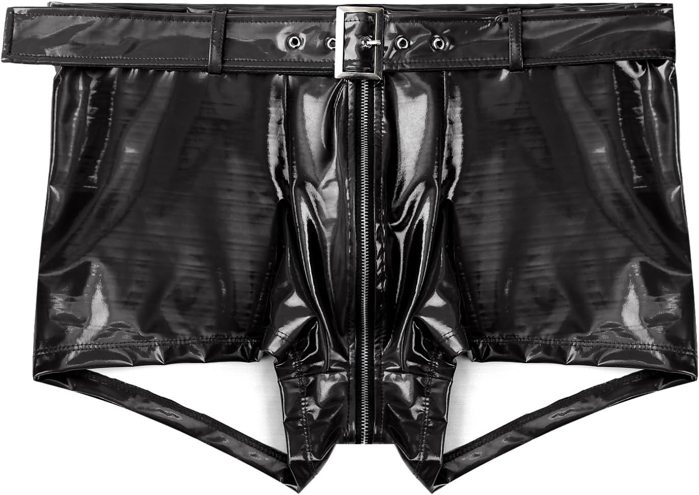 Freebily Men's Wet Look Latex PVC Leather Shorts Zipper Crotch Boxer Brief Clubwear Hot Pants