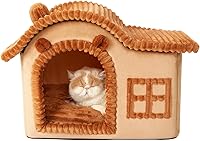Vista 10 de Jiupety Casas de Conejo y Gato para Gatos de Interior, Cueva de Cama para Gatos Linda con Chimenea, Suficiente Espacio Interior, Casa Suave