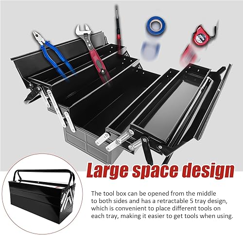 Miniatura 4 de Caja de herramientas voladiza de metal, caja de herramientas de acero plegable de 21 pulgadas con asa de 3 niveles y 5 bandejas, caja de