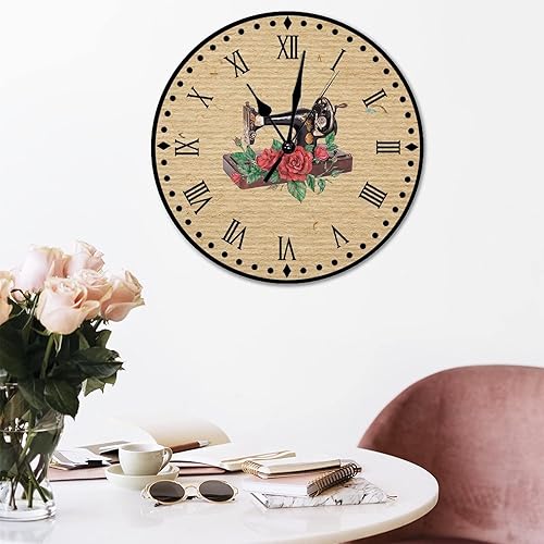 Vista 133 de Relojes de pared de madera para máquina de coser de flores, relojes sin marco, 10 pulgadas, brillante, silencioso, sin tictac, funciona