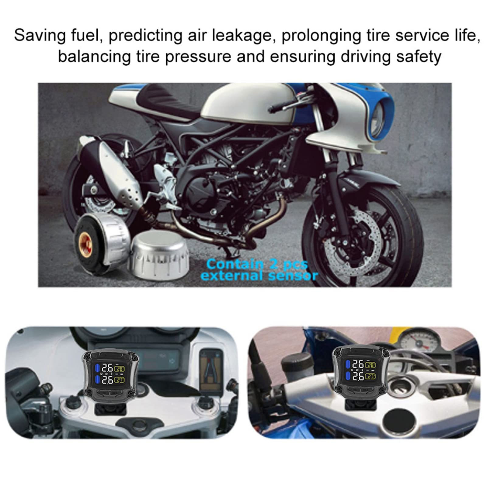 Surveillance de la Pression des pneus de Moto, Pneu avec 2 capteurs externes TPMS
