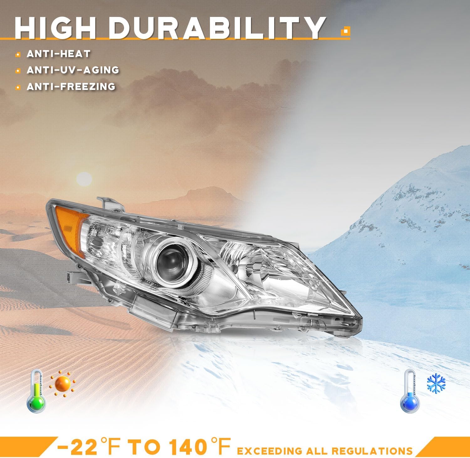 WEELMOTO Headlights Compatible with 2012-2014 Toyota Camry L/Se/Le/Xle/Hybrid, Headlamp Assembly for 12 2013 14 Camry Chrome Housing Amber Reflector Pair Set Driver&Passenger Side