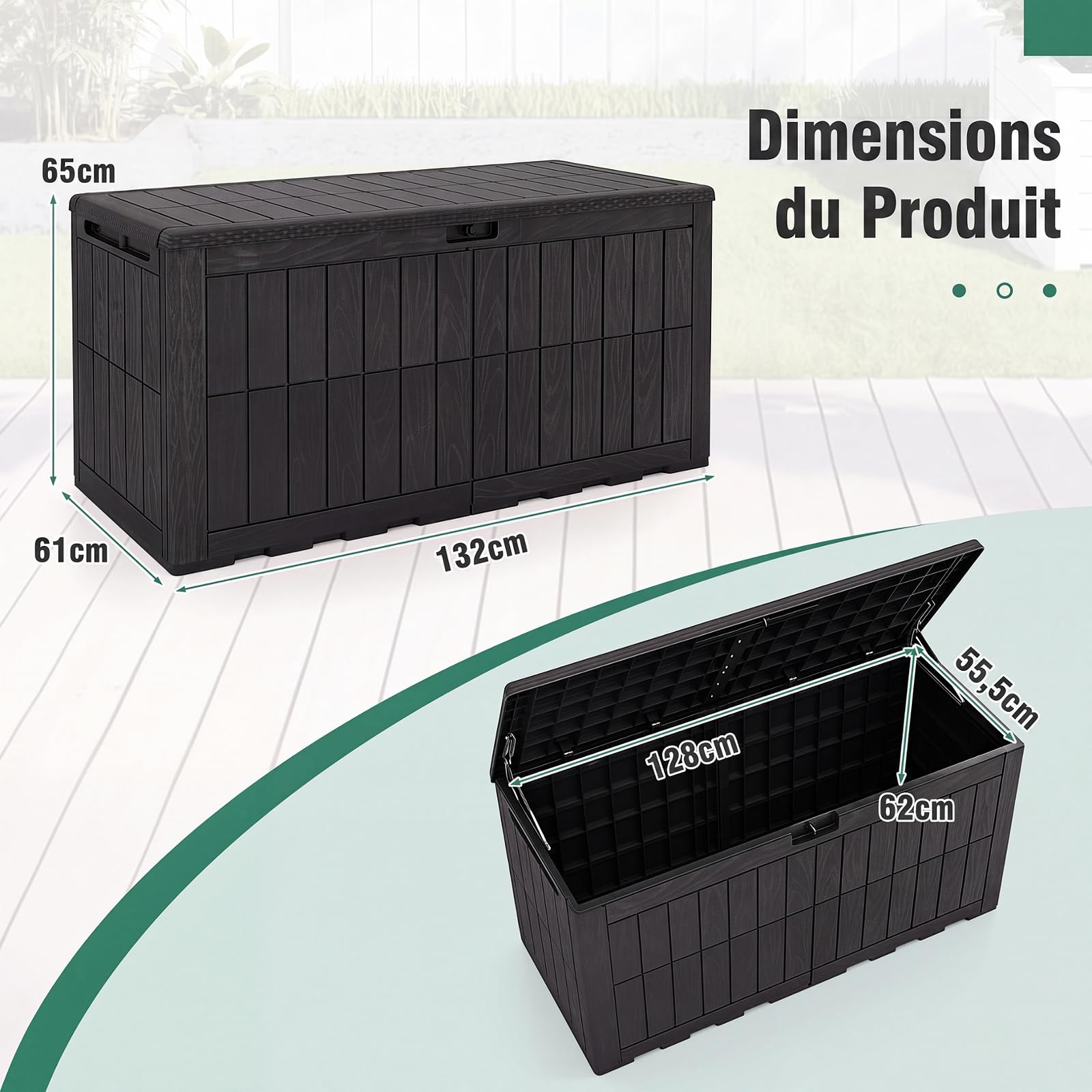 GYMAX Coffre de Rangement Exterieur Imperméable, Coffre de Jardin avce Couvercle Verrouillable, Poignée, pour Terrasse, Balcon (545L,Noir)