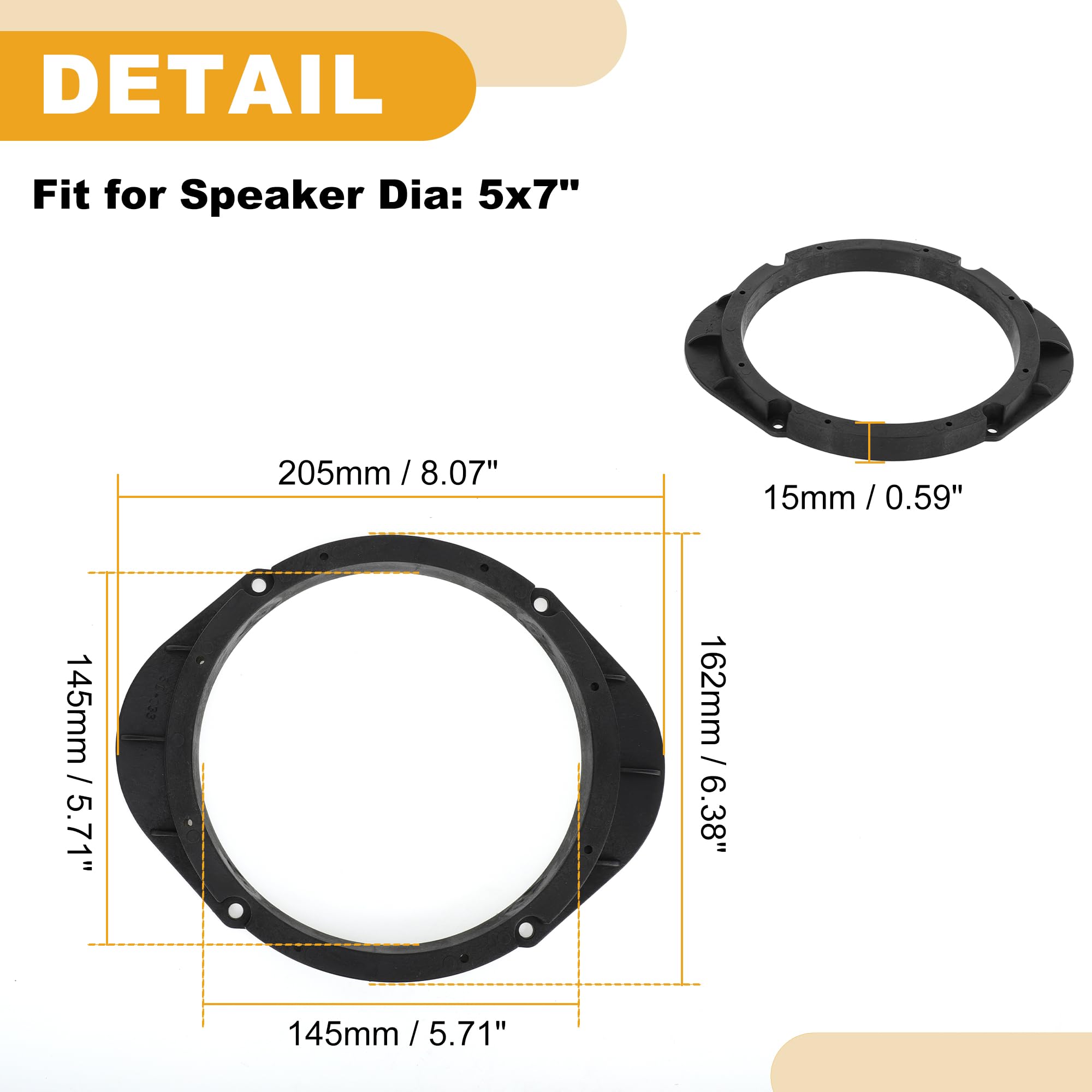 Pierścień dystansowy do głośników 5 x 7 do 6,5" adapter głośnika wysokotonowego do głośników samochodowych - subwoofer, pierścień dystansowy do Mazda ABS, czarny, wodoszczelny