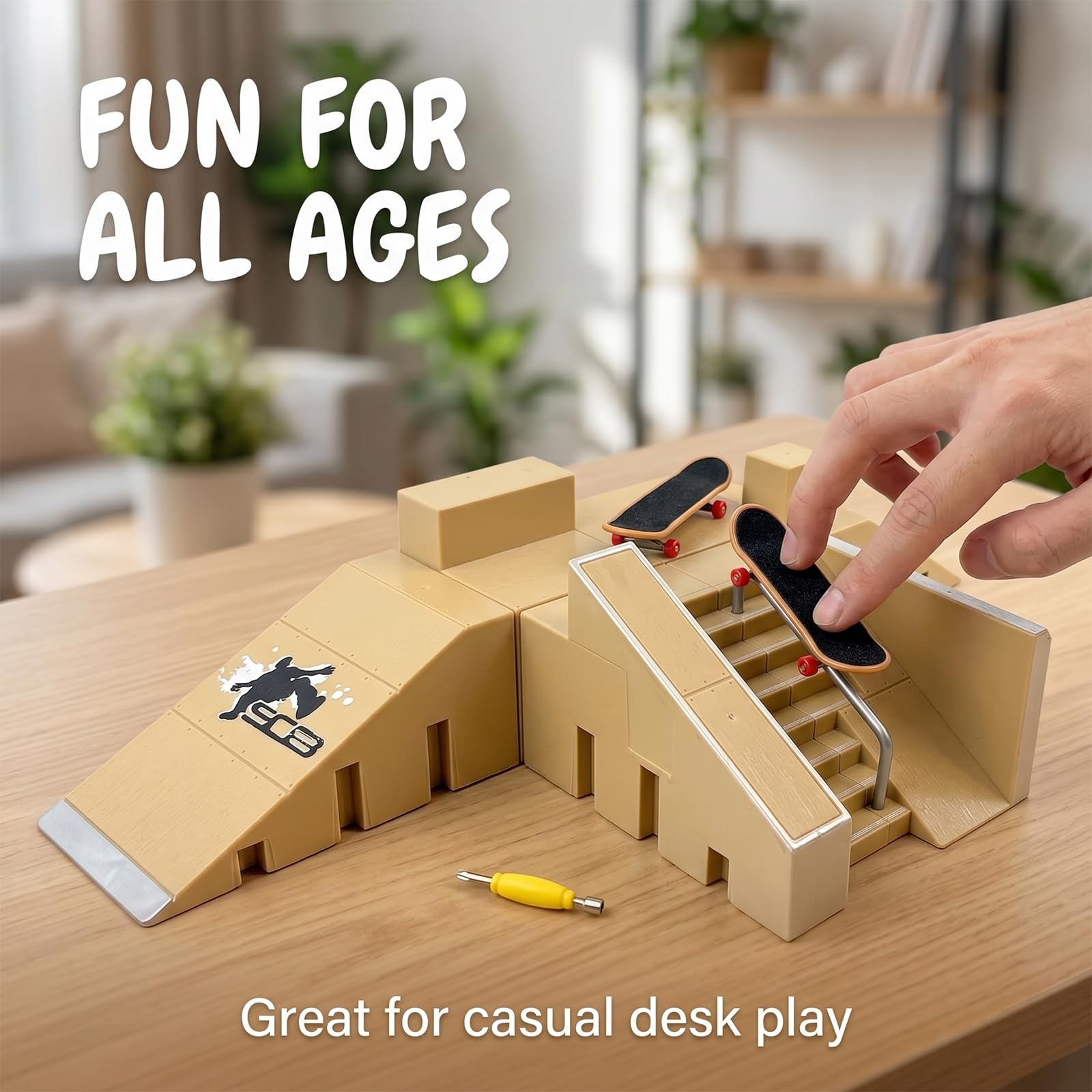 Finger Skateboard Rampe Zubehör Set 5-in-1 mit Fingerskateboard | DIY Montage, Fingerboard Skatepark, Fingersportarten, Kindergeburtstag Mitgebsel, für Kinder