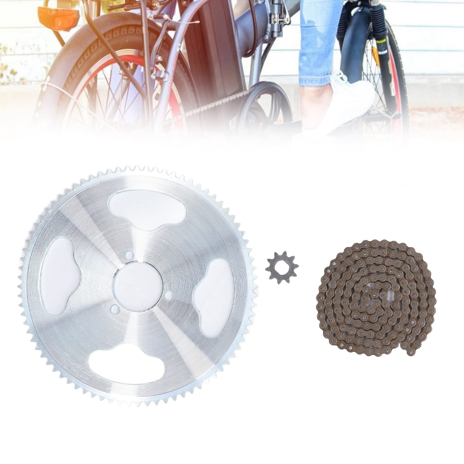 Drfeify Kit Catena e Pignone 80T 25H 34mm Pignone 3 Fori 10T Pignone Catena Foro H 146 Maglie Catena Adatta per Motore 1020