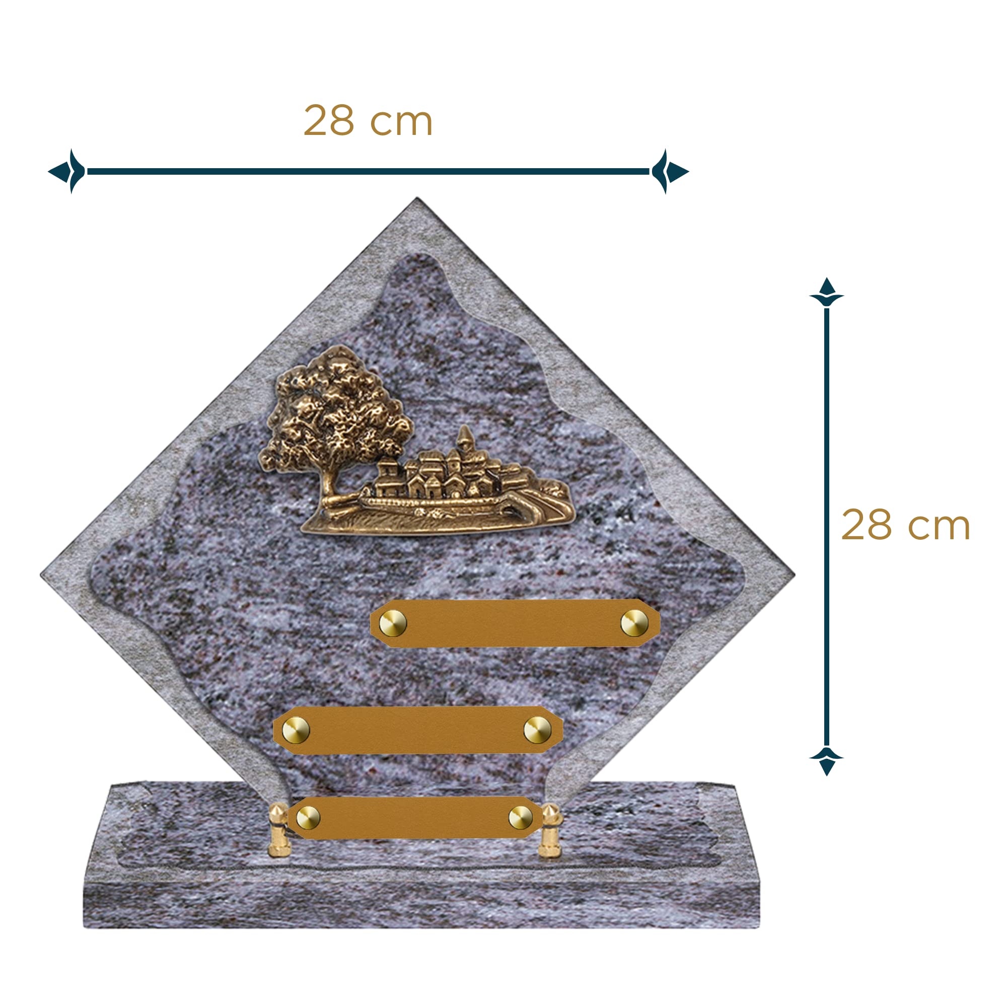 Plaque funéraire personnalisée losange - Granit - assemblée en France - bronze village - H 28 X L 28 cm - 3 textes
