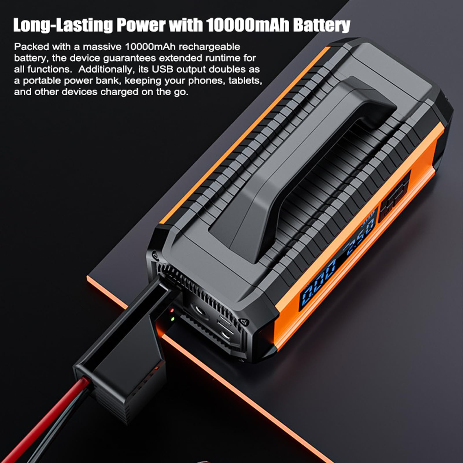 HUIOP Avviatore di emergenza per auto,Avviatore di emergenza multifunzionale con compressore d'aria portatile wireless 150PSI pompa gonfiabile Power Bank 10000mAh con luce LED per auto 12V SUV