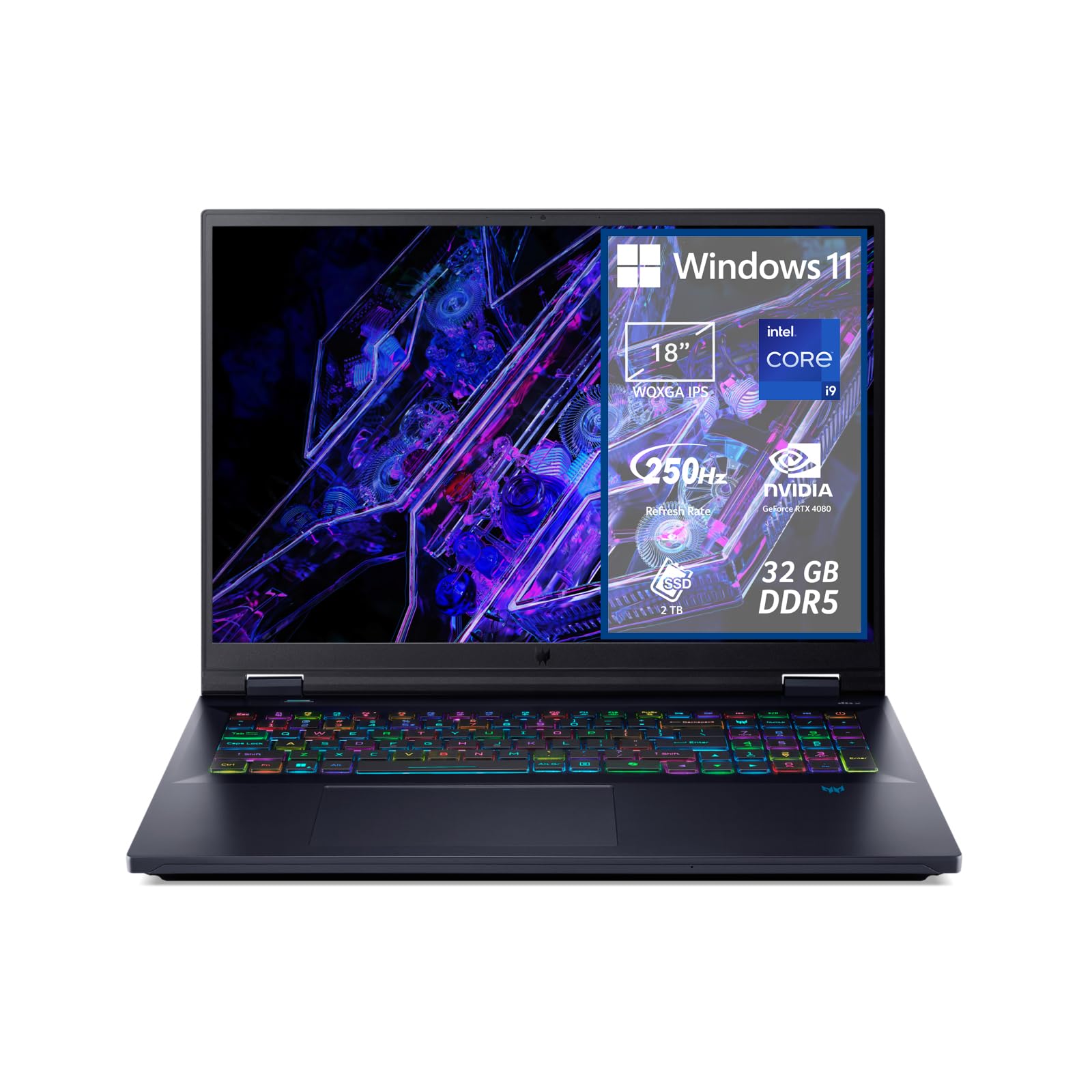 acer Predator Helios 18 PH18-72-968W Notebook Gaming, Intel Core i9-14900HX, RAM 32 GB DDR5, 2 TB SSD, Display 18" WQXGA IPS 250 Hz DDS MiniLED, NVIDIA GeForce RTX 4080 12 GB GDDR6, Windows 11 Home