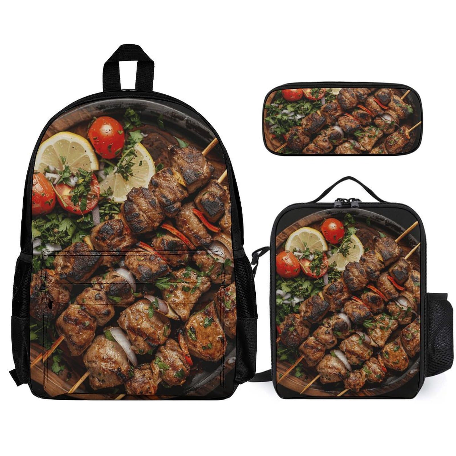 Sac à dos ordinateur portable Kebab avec sac repas et trousse blanche pour voyage et école