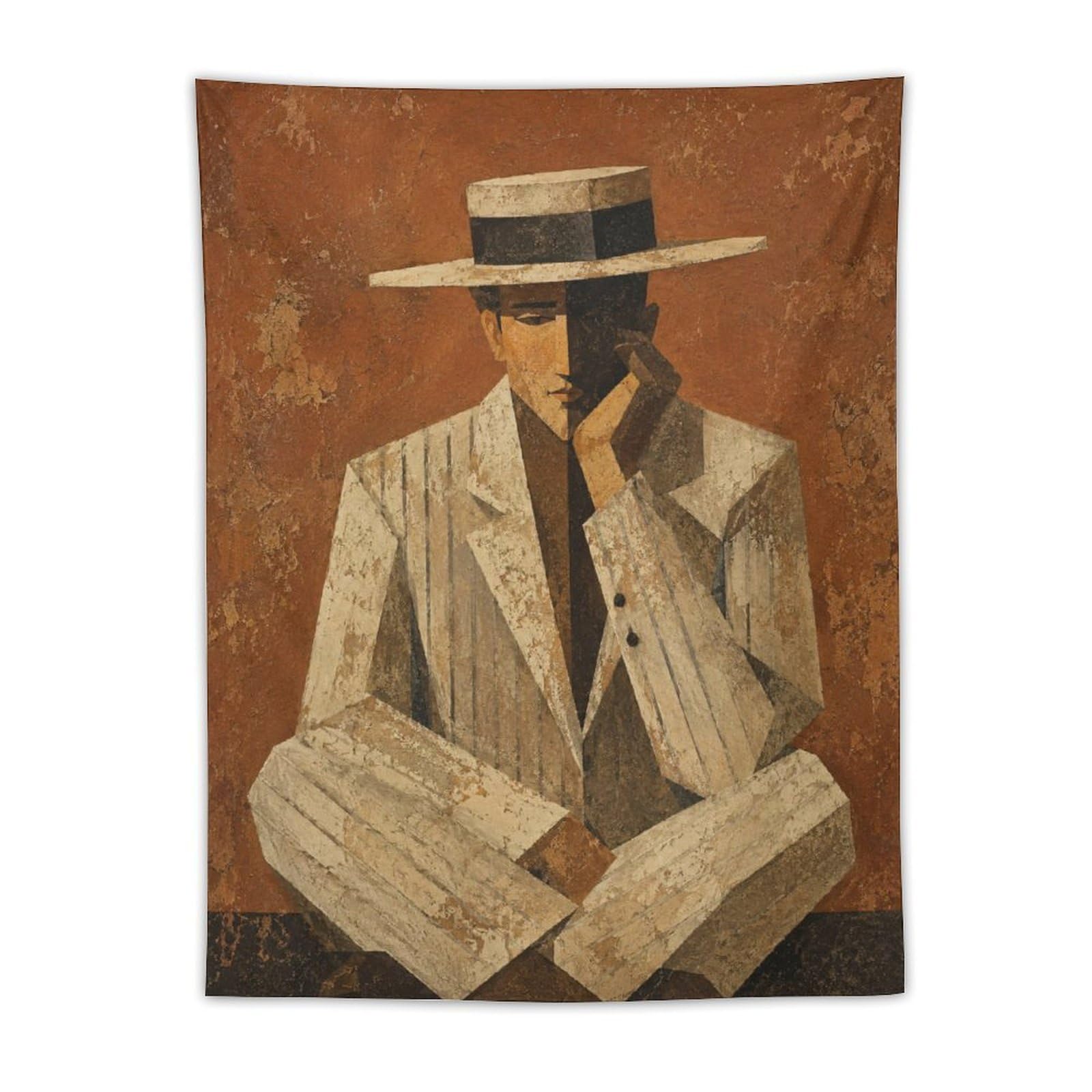 W7C8U2X3 Man in White Suit Wall Tapestry, Geometric Art, Geometric Art