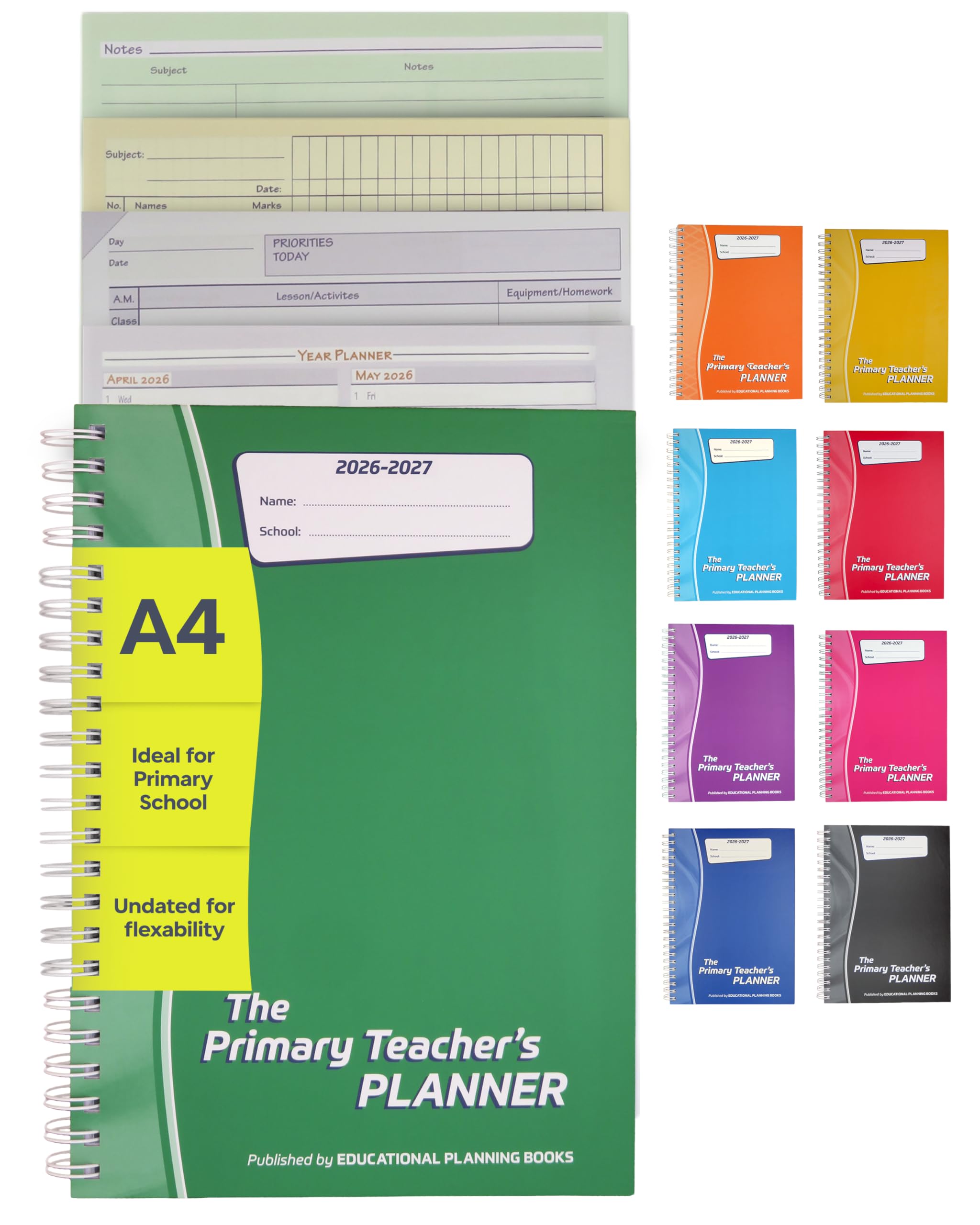 Educational Planning Books – The Primary Teachers Planner 2026-2027 – A4 – Undated Page-a-Day, Lesson, Term and Year Planning for Primary & Early Years Teachers – Hardback (PTP1-G)