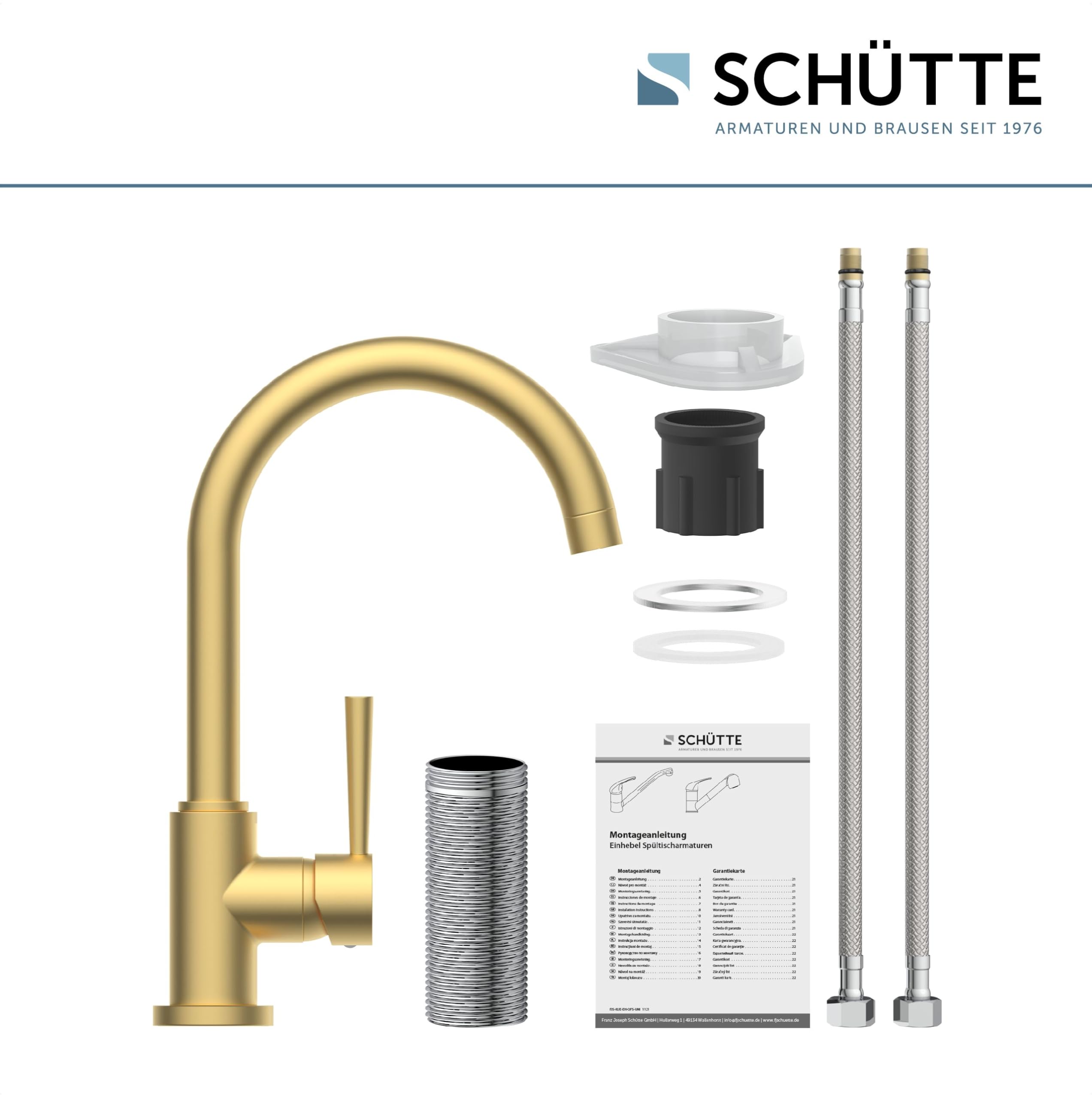 SCHÜTTE 79167 Cornwall armatura kuchenna, obracany o 360 stopni kran kuchenny, bateria mieszakowa do zlewu z mieszaczem jednouchwytowym, bateria zlewozmywakowa, złota