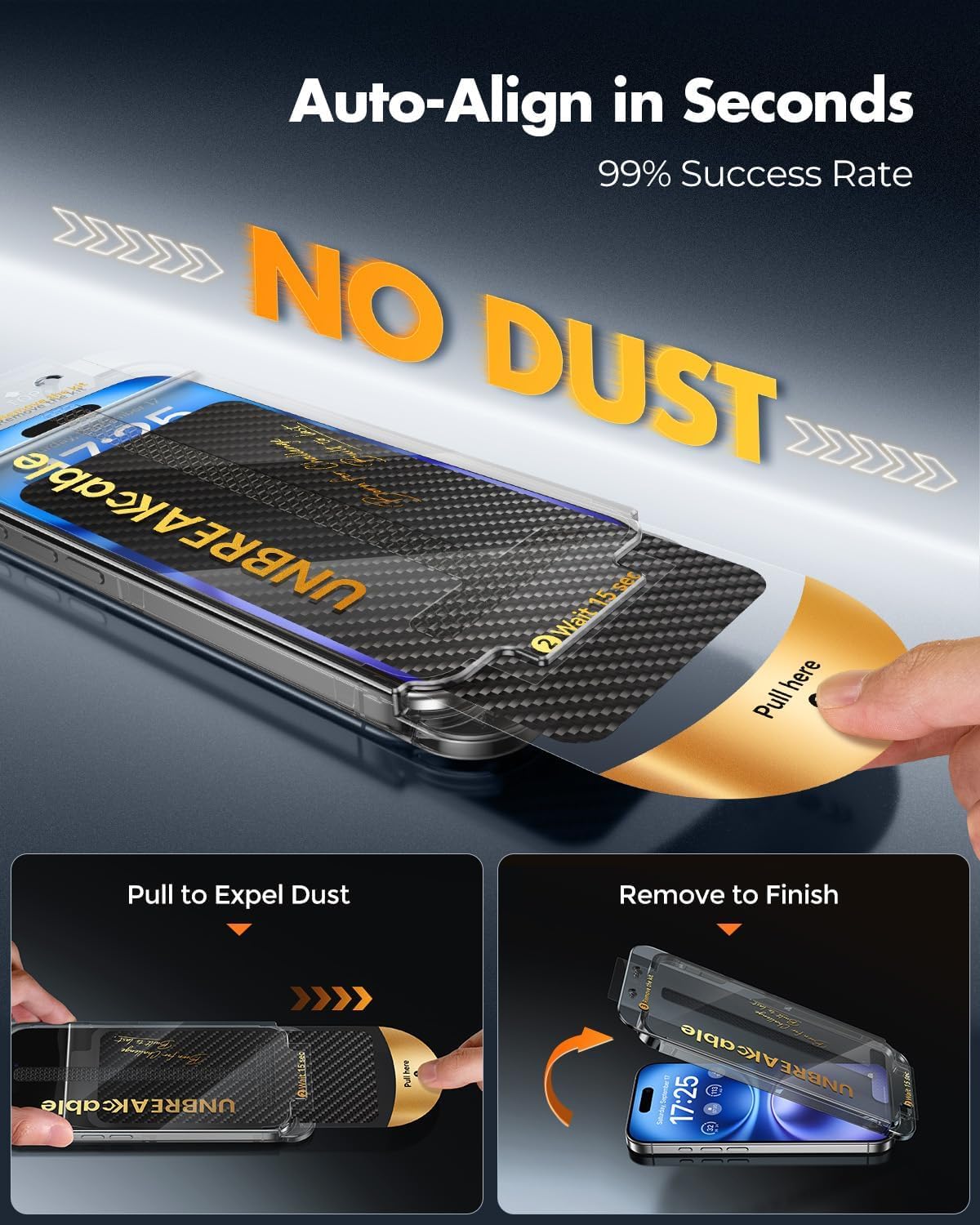 UNBREAKcable for iPhone 16 Screen Protector 4+2 Pack [9H+ Military-Grade Shatterproof] [Effortless Bubble-Free Installation] Ultra HD Clarity Tempered Glass with Lens Protector, Case friendly