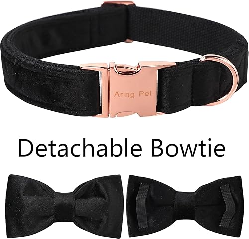 Miniatura 5 de ARING PET Collar de perro con corbatín, collares de terciopelo para perros con corbata de moño extraíble, collar ajustable para perros hembras y