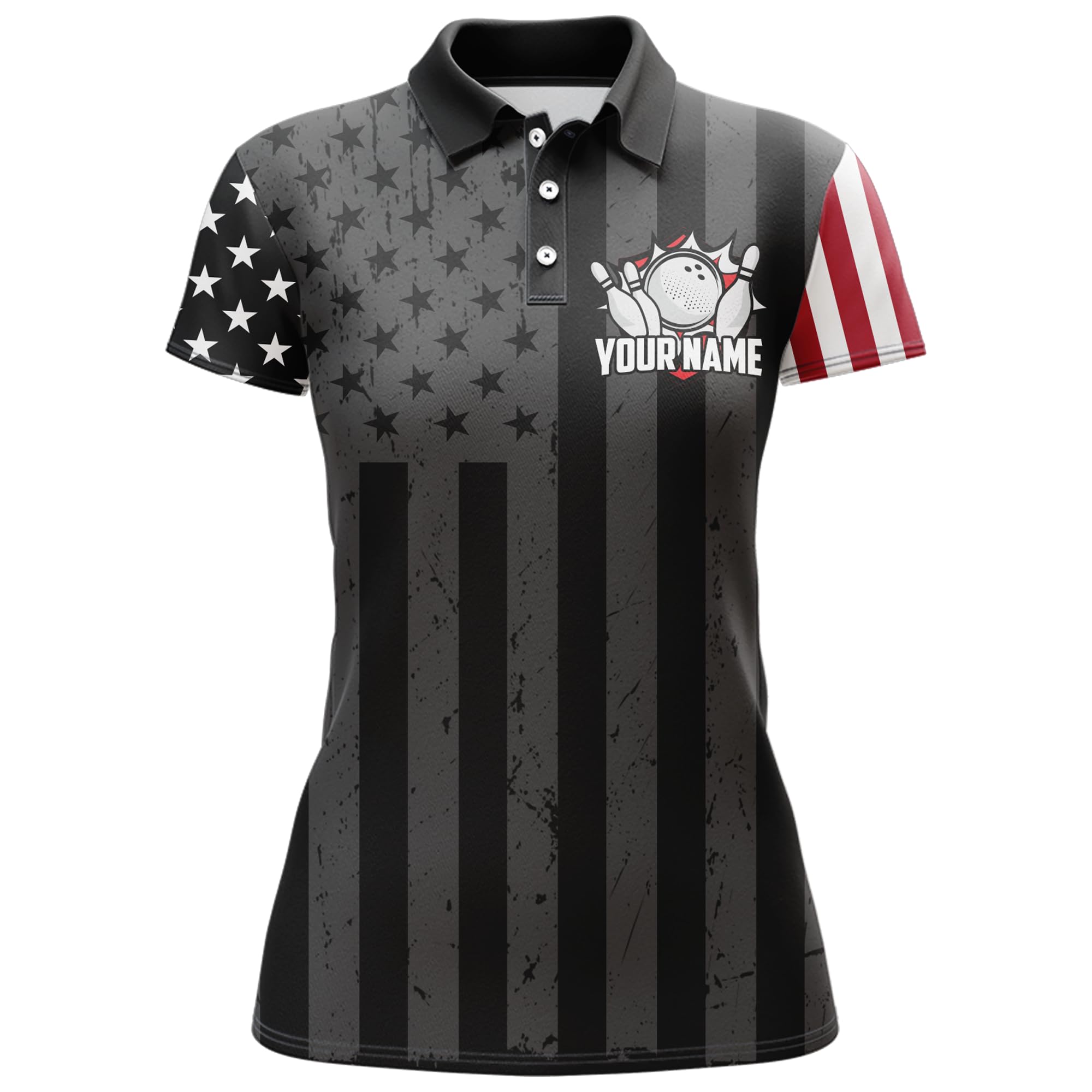 PIONAMZIOZ Custom American Bowling Shirt Men & Women Black Bowling Team League Jersey Bowling Polo&Quarter-Zip Shirt BDT71 (Women Polo)