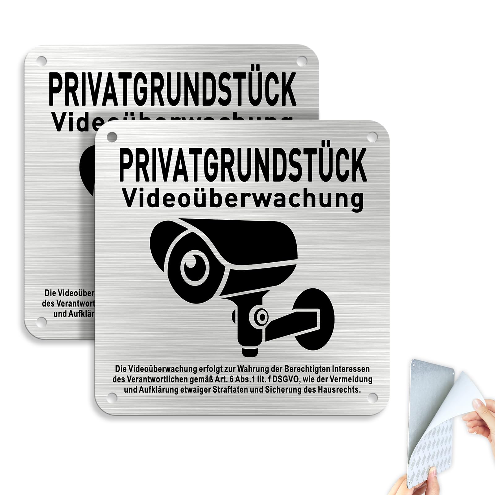 Videoüberwachung Schild 2er Set 15x15cm - Aluminium Warnschild Selbstklebend