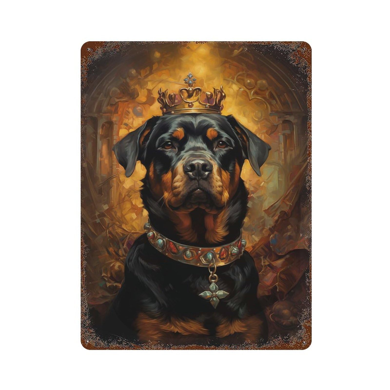 Rottweiler King 15.7"x11.8" Weathered Tin Sign, Shabby Chic Decor for Cafe, Home Bar And Lounge Decor