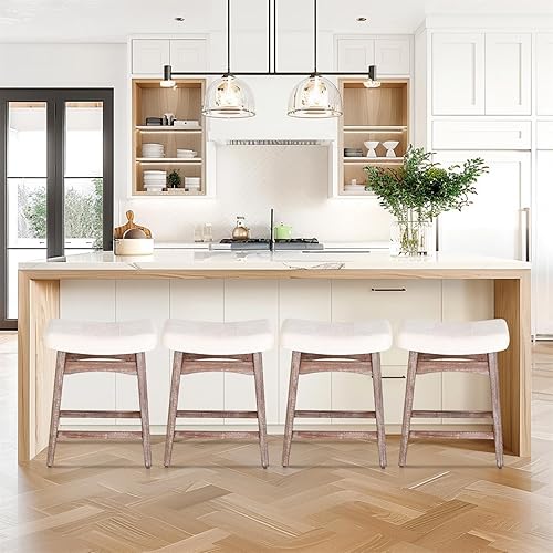 Miniatura 30 de Sophia & William Juego de 4 taburetes de bar de altura de mostrador, modernos taburetes de bar de piel sintética sin respaldo con patas de madera