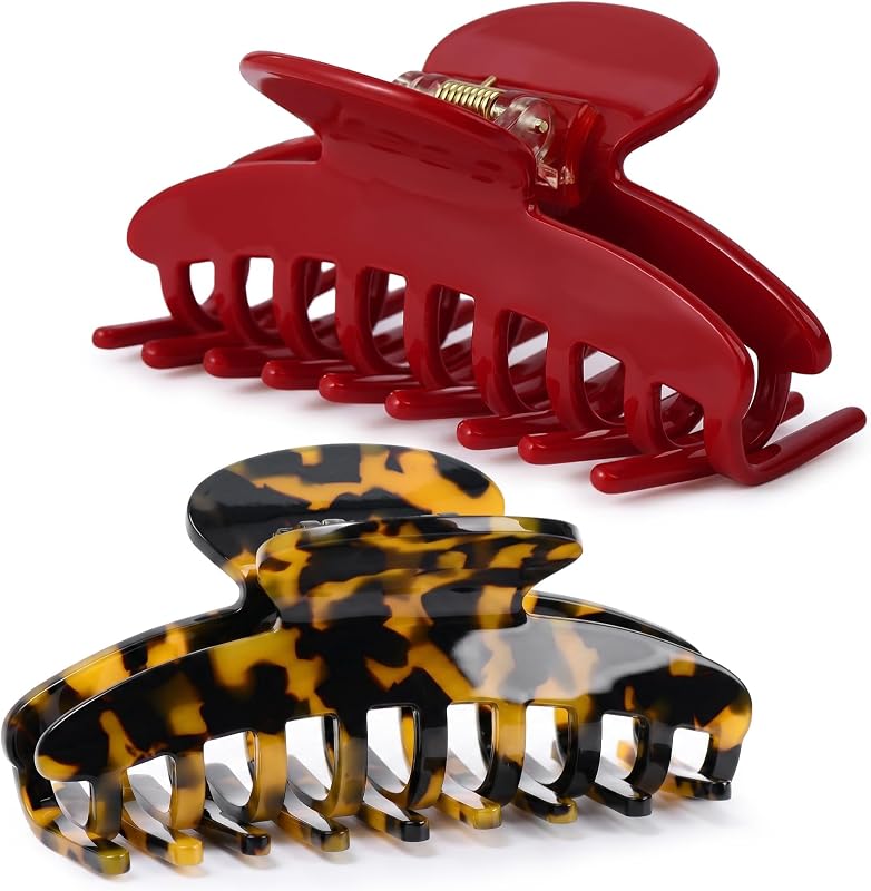 Aileam Acetate Hair Claw Clips for Women,Tortoise shell hair clip French Design Strong Hold Non-Slip claw clips for Thick Hair, 2 Pack