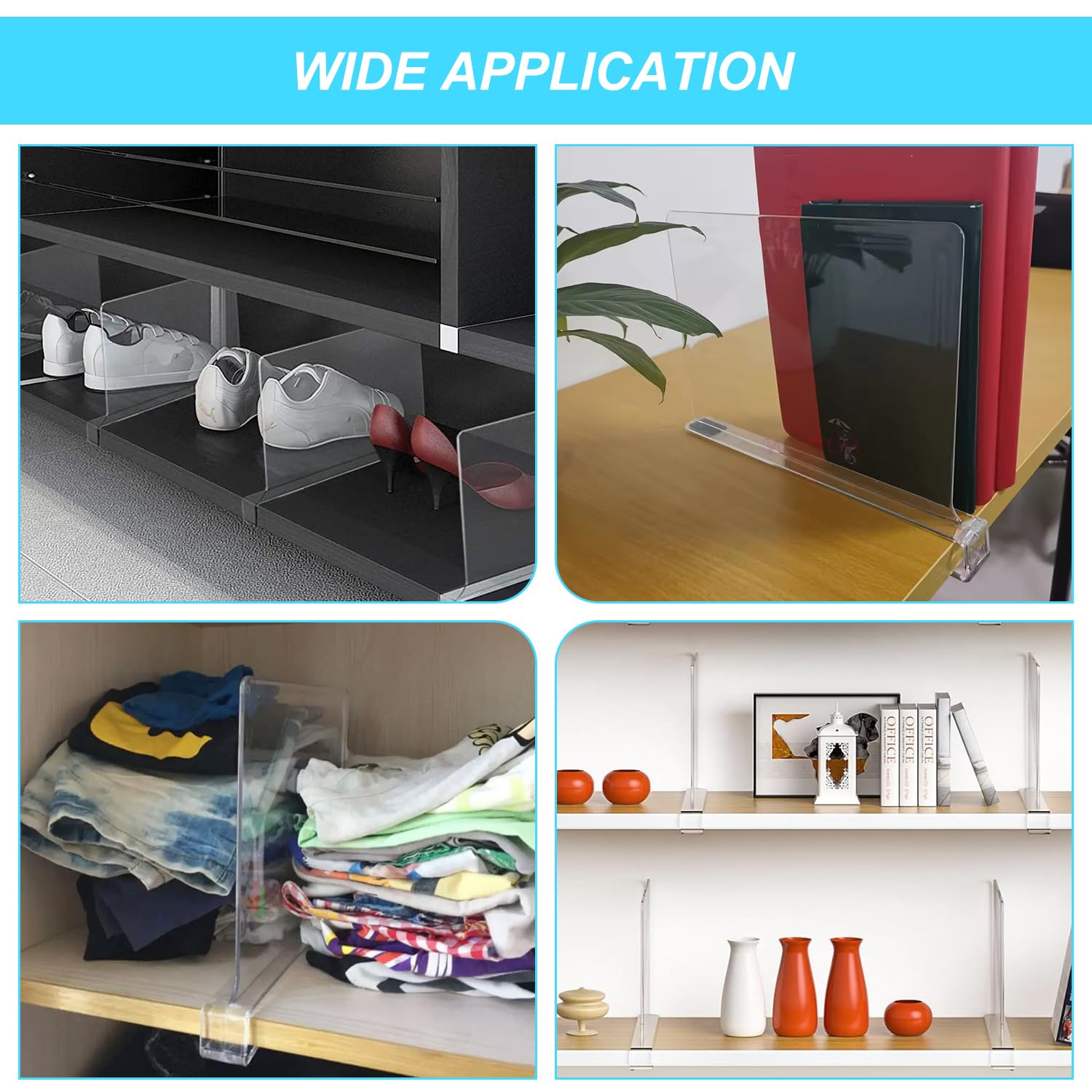 16 Stück Transparente Acryl regaltrenner, Kleideraufbewahrung Organisation, Regalteiler, Regal für Kleiderschrank ohne Bohrungen, Regaltrenner Kleiderschrank, Für Schlafzimmer Küche Kleiderschrank