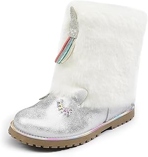 Girls Unicorn Snow Boots Glitter Fuzzy Warm Winter Shoes with Side Zipper for Toddler