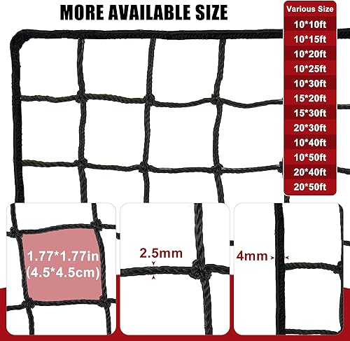 Miniatura 3 de Red de béisbol de 10 a 50 pies, red de béisbol de fácil instalación con cuerda y mosquetones, redes de respaldo de béisbol de alta resistencia, red