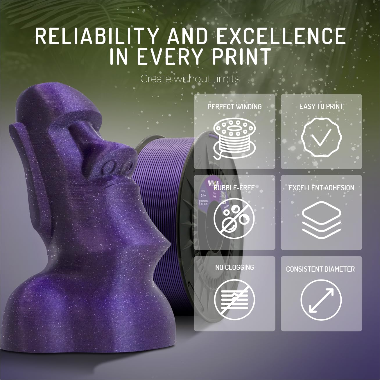 WINKLE Filament PLA HD Glitter (cząstki) fioletowy | Filament do drukarki 3D | filament PLA 1,75 mm 300 g | dokładność wymiarowa | fioletowy PLA | wygląd brokatu | cewka 300g