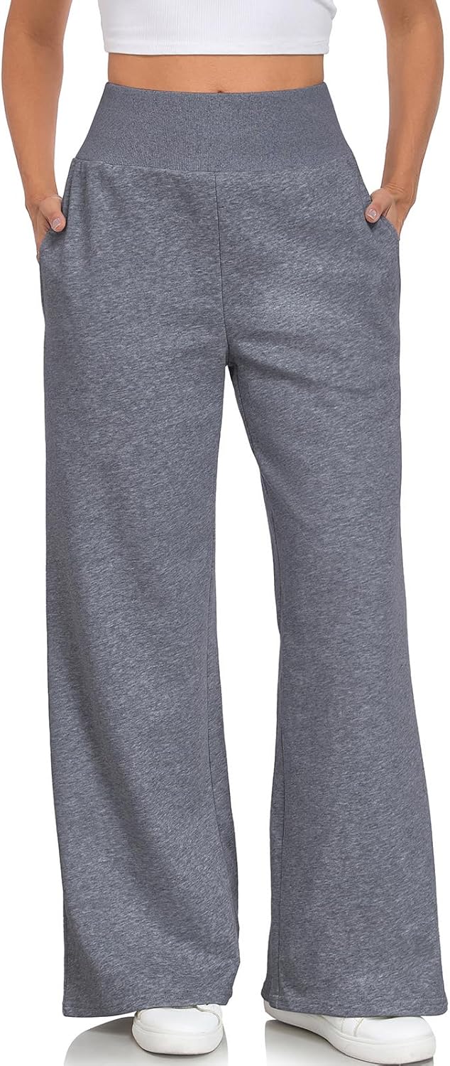 Women's Wide Leg Sweatpants Baggy Ribbed High Waist Straight Leg Casual Loose Fit Sweat Pants with Pockets - Image 5