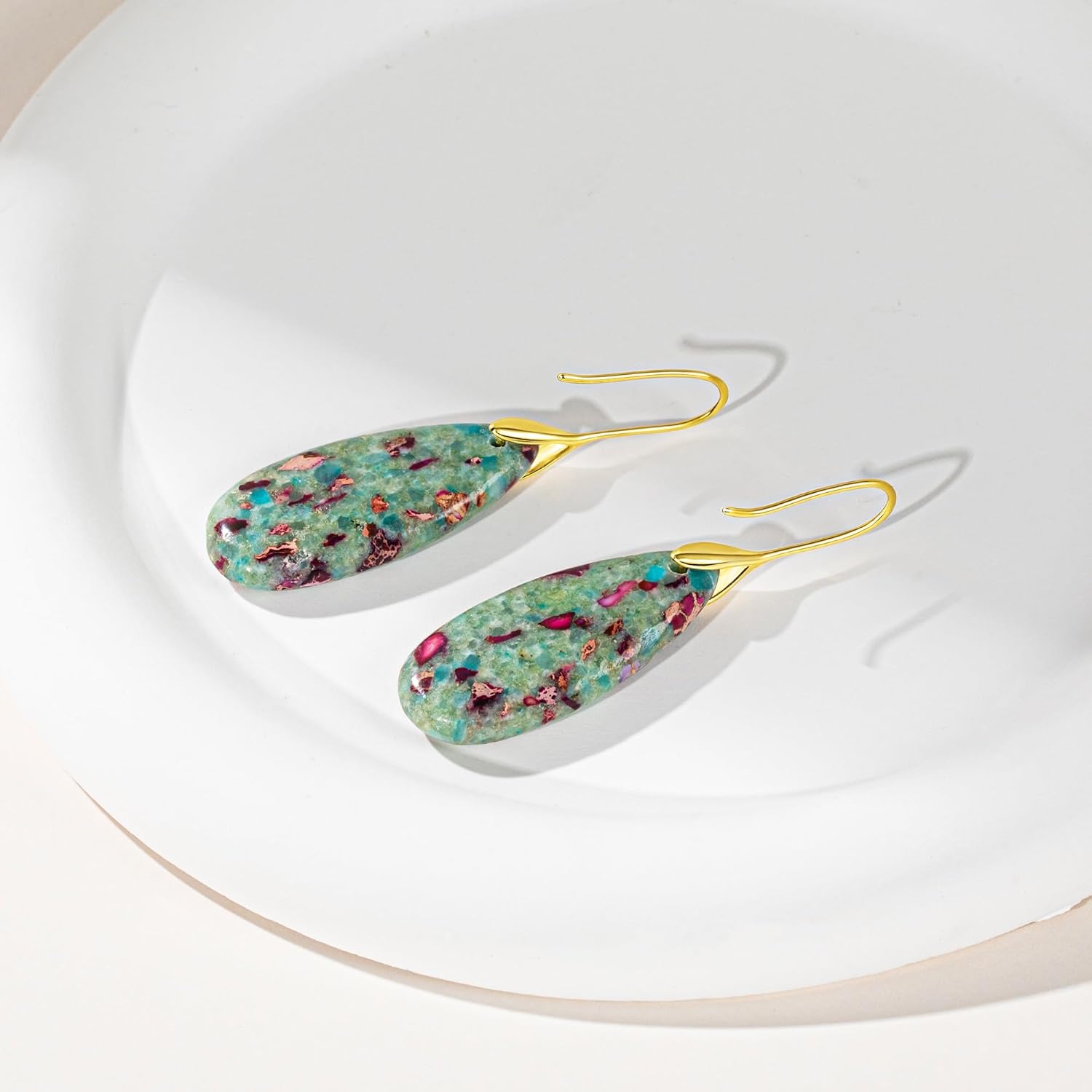 Natural Stone Earrings For Women Fishhoop Dangle Drop Earrings Gold Silver Hoop Statement Earring Birthday Gifts For Women - Image 3