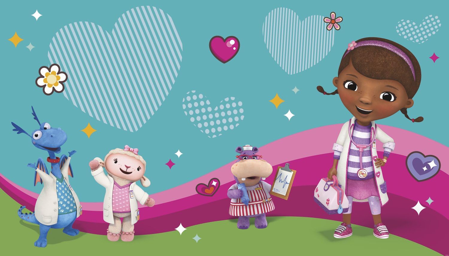 RoomMates JL1396M Doc Mcstuffins and Friends Spray and Stick Removable Wall Mural - 10.5 ft. x 6 ft.