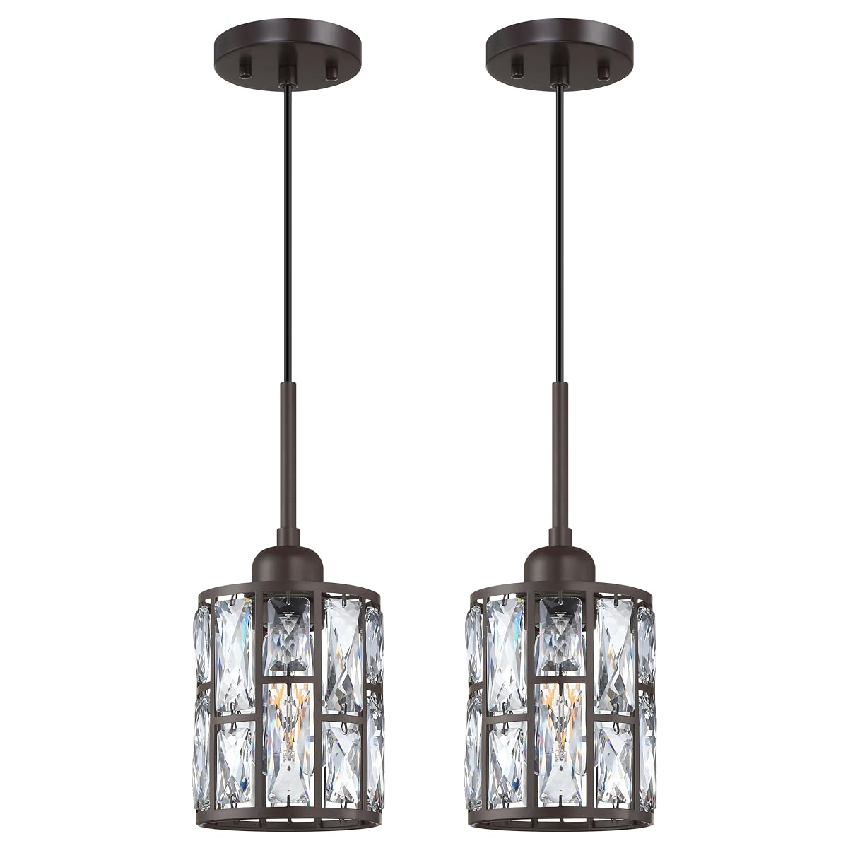 Dolaimy House 2 Pack Crystal Pendant Ceiling Light Fixture, 6.3" Oil Rubbed