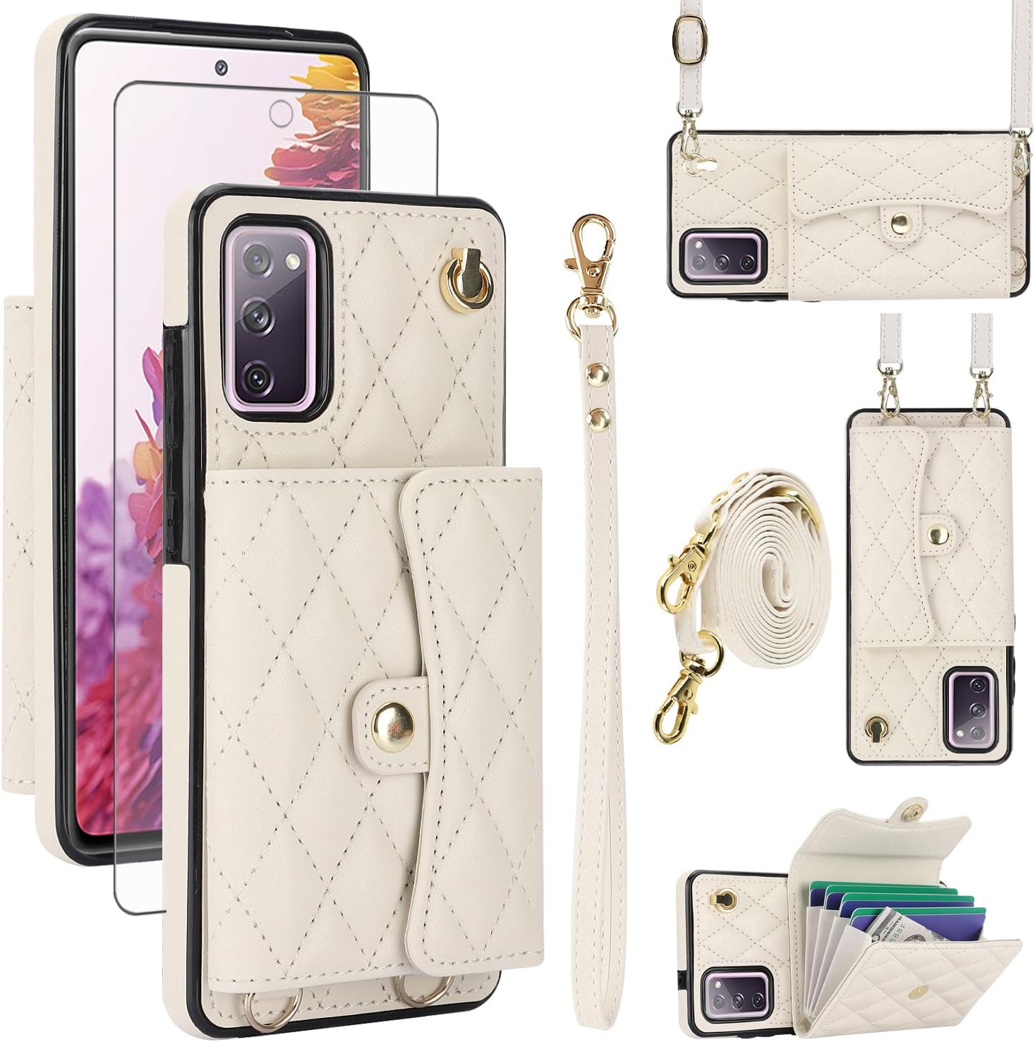 Asuwish Phone Case for Samsung Galaxy S20 FE 5G 6.5 inch Wallet Cover with Stand RFID Card Holder Strap Lanyard Cell S 20 EF UW S20FE5G S20FE 20S S2O Fan Edition 4G G5 Women Girls Black