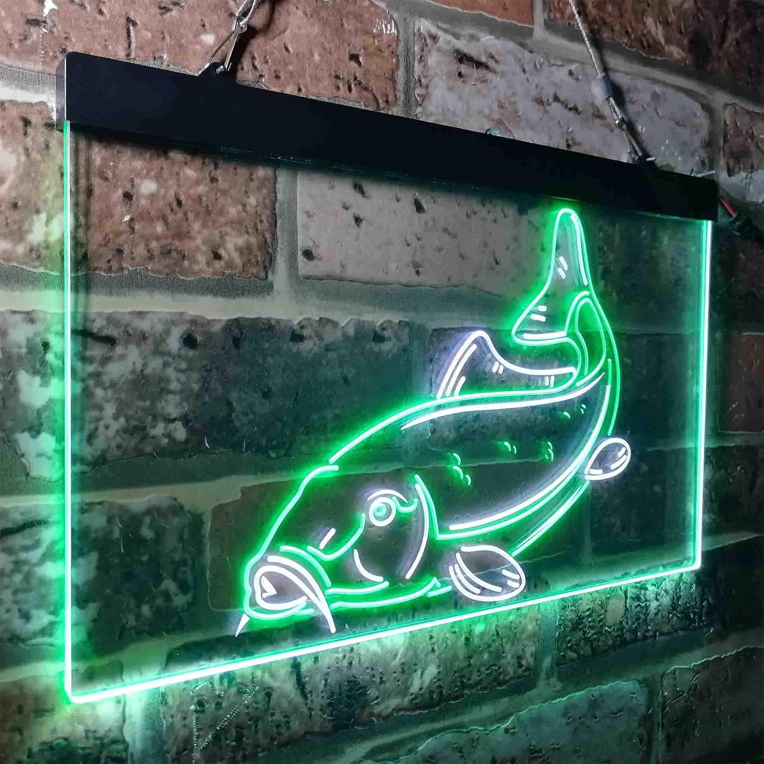 ADVPRO Carp Fish Cabin Game Room Dual Color LED Neon Sign White & Green 12 x 8 Inches st6s32-i3716-wg