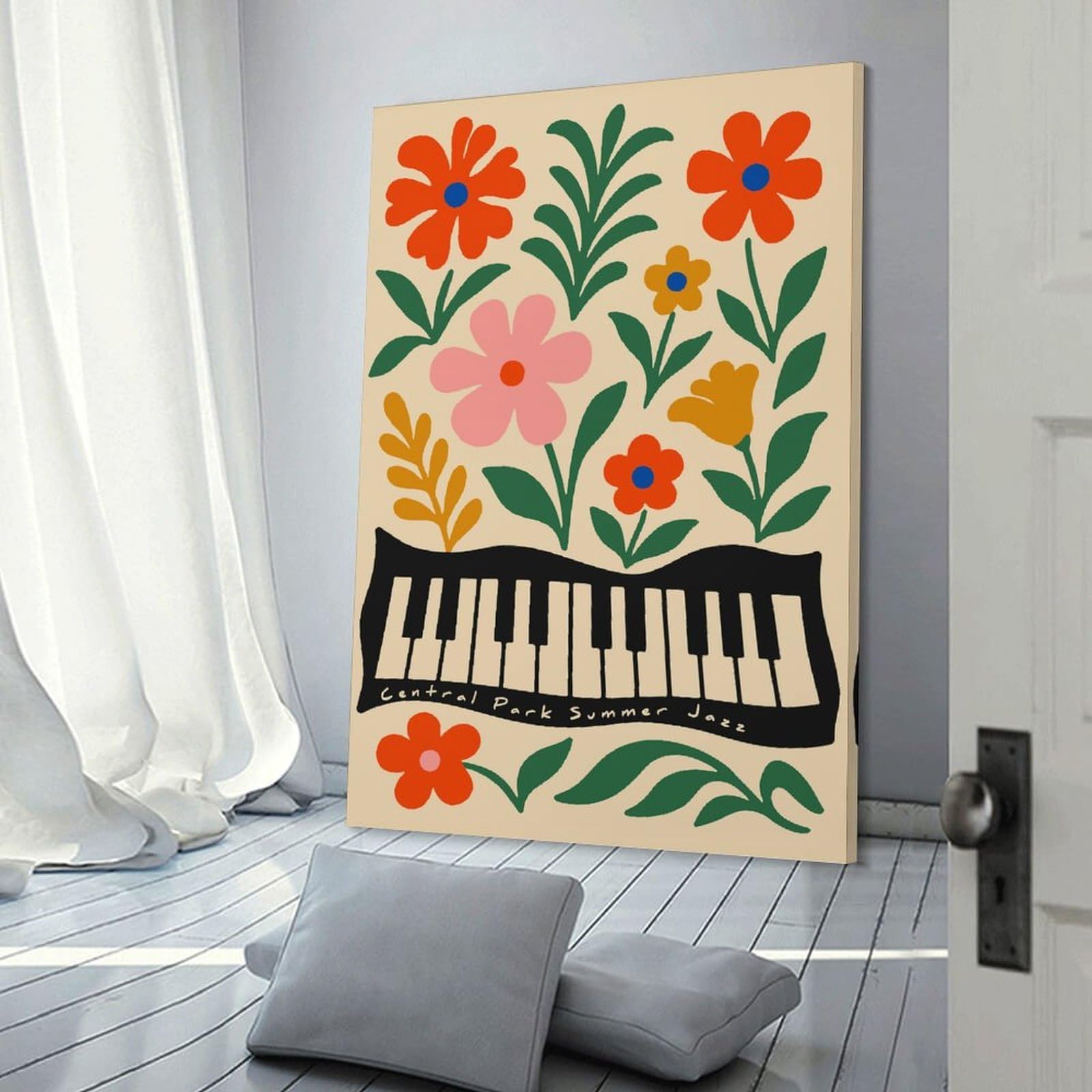 Junmoney Room Decor Wall Art Central Park Summer Jazz Floral Piano, 20x30inch(50x75cm), for Wall Displays, Bedrooms Or Room Updates, A Versatile Canvas Print for Layering
