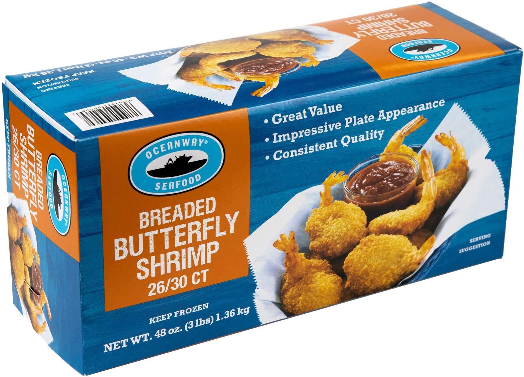 Oceanway Seafood Butterfly Breaded Shrimp - 26/30 Count, 3 Pound -- 4 per case.